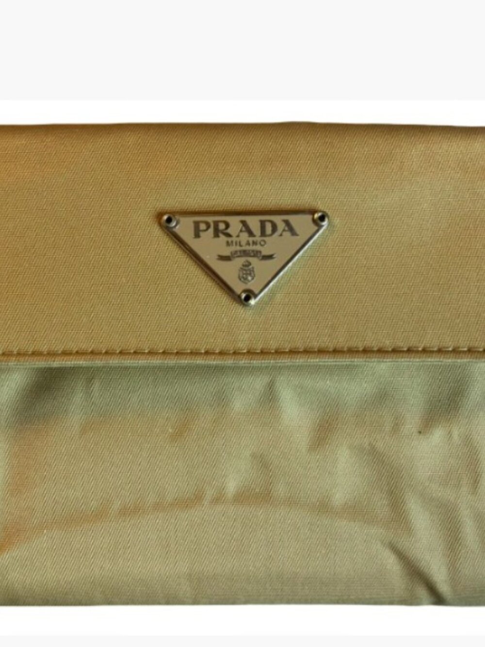 Prada Compact Nylon Wallet Authenticated Khaki-ish Gold Vintage Good Condition